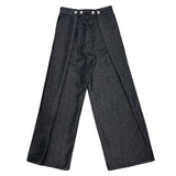 Tuck-On Back Button Wide Fit Selvage Denim Long Pants (2 colors)