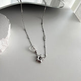 stb hip star y2k stainless steel star white crystal gemstone layered two-way ball necklace