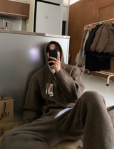 [Setup] Logane Maison Knit Hooded Zip-Up Wide Pants Set