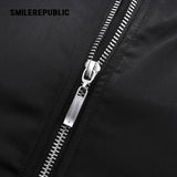 Black Rhinestone Embellished Shimmer Polyester Woven Ruched Sleeve Full Zip Bomber Jacket