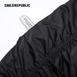 Black Rhinestone Embellished Shimmer Polyester Woven Ruched Sleeve Full Zip Bomber Jacket