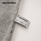 Gray Polyester Blend Ribbed Knit Embroidered Logo Fitted Button-Front Collared Cardigan for Women