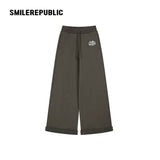 Dark Green 100% Cotton A-Line Wide Leg Sweatpants with Drawstring Waist and Logo Graphic