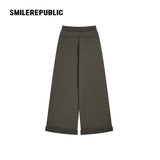 Dark Green 100% Cotton A-Line Wide Leg Sweatpants with Drawstring Waist and Logo Graphic
