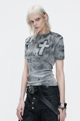 ディストレストクロススタデッドTシャツ