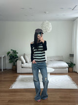 stripe off shoulder tee
