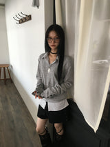 may sleeve button v-neck knit