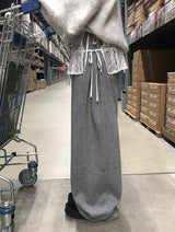 Flan Boa Fur Side Pintuck Snap Wide Pants