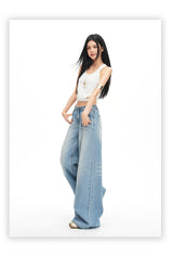 ハイウエストシームレスゴールデンレイシオストレートデニムパンツ
