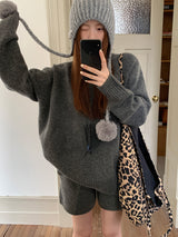 Wool charcoal oversized knit pants two-piece set
