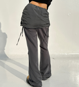 CRINKLE BOW PLEATED TWO-LAYER COTTON BOOTCUT TRAINING SKIRT-PANTS LEGGINGS - 2 COLOR