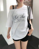 スターレタリングアンバランス半袖Tシャツ