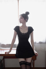 [MADE] Viola Lace Shirred Mini Dress