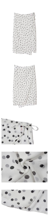 WHITE DOTTED LAYERED WRAP LONG SKIRT