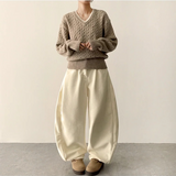 Sand corduroy side pin-tuck wide pants