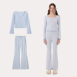 "Cozy Knitted Pajama Set – Long Sleeve Top & Relaxed Pants | Soft Loungewear for Women"