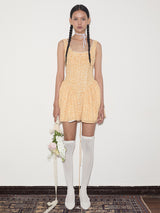 rirri Summer French-Inspired Pure & Alluring Style Retro Vacation100% Cotton Drawstring Waist Tie Dress