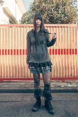 Stripe babydoll hoodie zip-up (Charcoal)