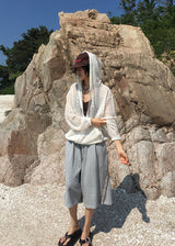 PUNCHING KNIT HOOD ZIP-UP