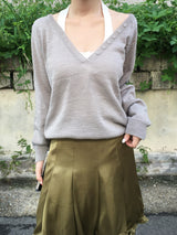 Cream Deep V-Neck Button Loose-Fit Knit (5c)