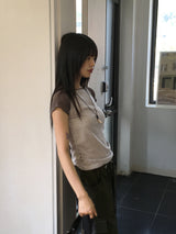 Zver ナグランカラーコンビネーションシースルー半袖Tシャツ