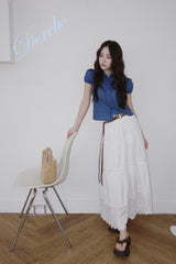 Cotton Punching Banded Waist Long Skirt