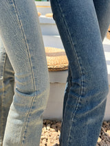 High waist light & deep blue washed bootcut long denim pants (2 colors)