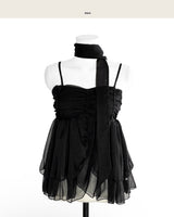 [ dewy ver 2 ]  airy duoble - frill chiffon bl  ( tie set ) 