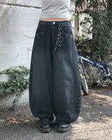 Benil Studded バルーンフィットウォッシングデニムロングパンツ