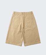 Wide Cotton Pleated Bermuda Shorts Beige