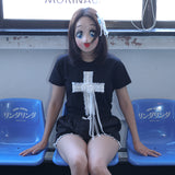 レース クロス Tシャツ - ブラック