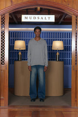 CABLE HENRY NECK KNIT MELANGE GRAY