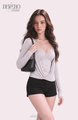 Mood Gray Shirring Layered Two-Piece Top