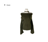 [Muffler Set/Wool Knit] Cozen Off-Shoulder Loose Fit Tie Knit