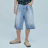 navajo pattern cut off bermuda pants light blue