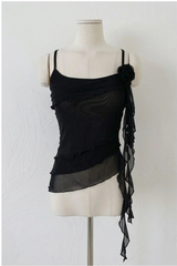 ROSE DRAPE MESH CAMISOLE (IVORY, BLACK 2COLORS!)