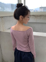 Domas Off-Shoulder Boat Neck Long Sleeve T-Shirt