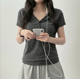 Ruzyn spandex stripe snap short sleeve hoodie