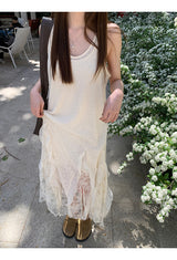 long lace frill sleeveless dress