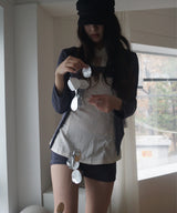 Metallic Button Tab Shorts_Navy