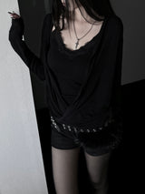 loose V-wrap shirring T (2color)