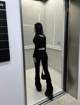Long leg shirring silhouette pants
