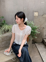 [SHOPPERMADE] ピンタックラインパフ半袖ブラウス (2color)