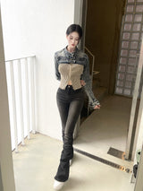 1089. Shirring denim slim boots cut pt (2color)