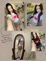 ハートプラウドレタリングスパンデックス半袖Tシャツ