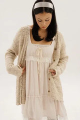 Boucle long cardigan - glitter beige