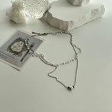 tyu Pearl Beads Heart Ball Scenic Steel Titan Choker Short Layered Guest Necklace