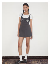 rirri SS New Arrival 100% Cotton Stretch Ribbed Washed Embroidery & Cat Paw Terry Embroidery A-Line Dress with Detachable Inner T-Shirt