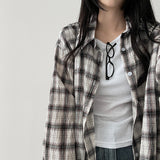 Cardi summer boxy fit linen checkered shirt shirt