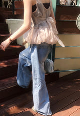 [ fluffy ☁️ ] pringle pumpkin 30% chiffon sleeveless bl